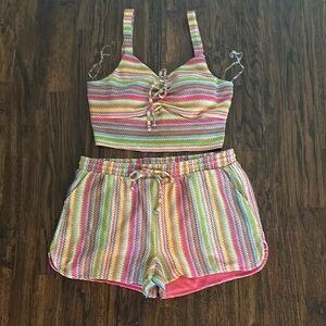 No Boundaries Multicolor Striped Swim Coverup Set